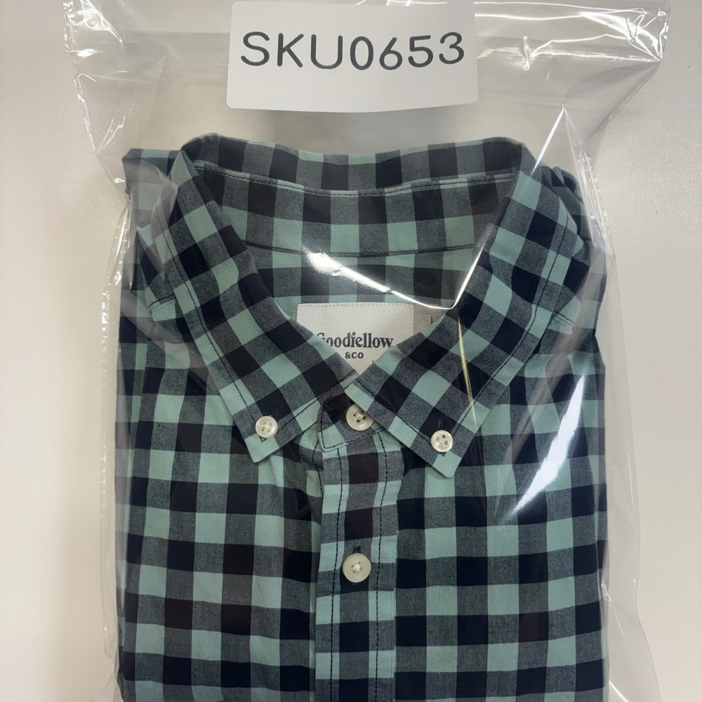 Goodfellow & Co Mens Large Northrop Shirt Blue Gingham Check Short Sleeve - Picture 13 of 13